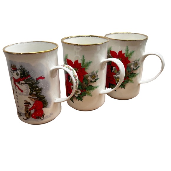 Vintage Porcelain Christmas Cups Set Of Three St George Fine Bone China - Picture 4 of 12